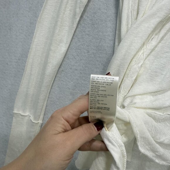 We The Free Shirt Womens Medium White Asymmetrical Linen Blend Boho Long Sleeve - Picture 11 of 12